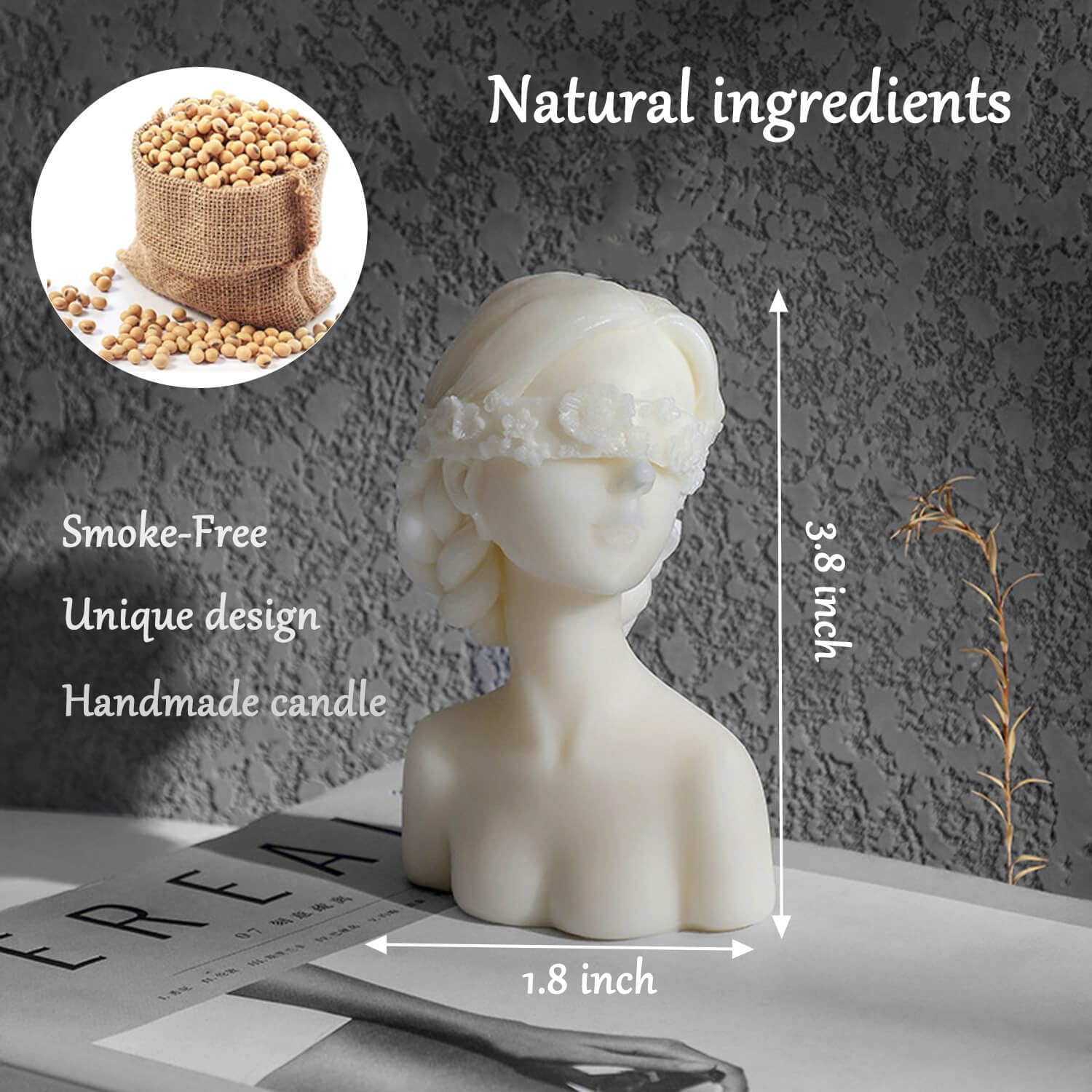 Bust Statue Decorative Scented Soy Wax Candle, Aesthetic White Candle For Home Decor, Bedroom, Bathroom, Wedding