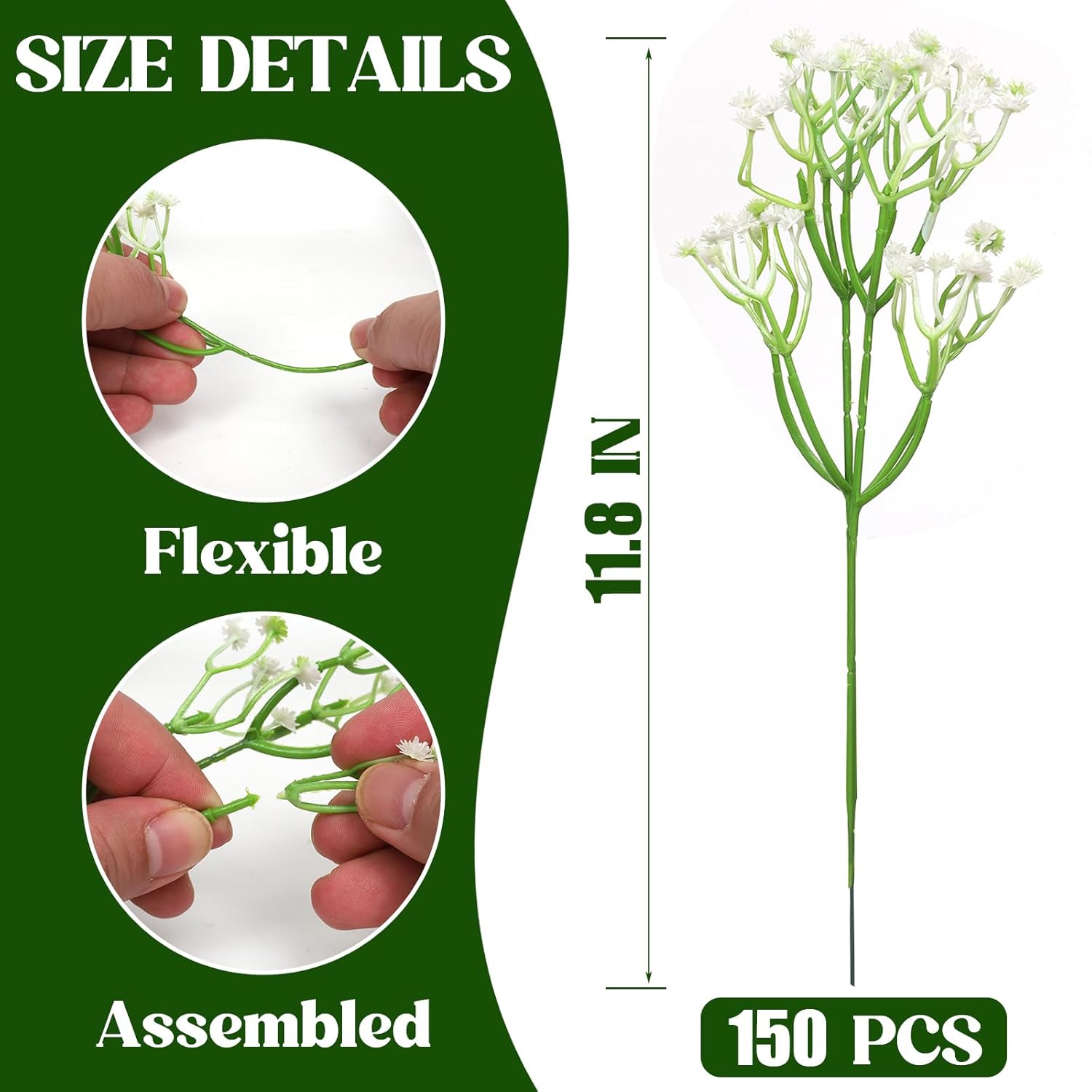 150 Pcs Baby Breath Artificial Flowers Fake White Baby Breath Flower Artificial Bulk Real Touch Faux Gypsophila Bouquet For Wedding Floral Arrangement Centerpieces Table Decoration (White, 150 Pcs)