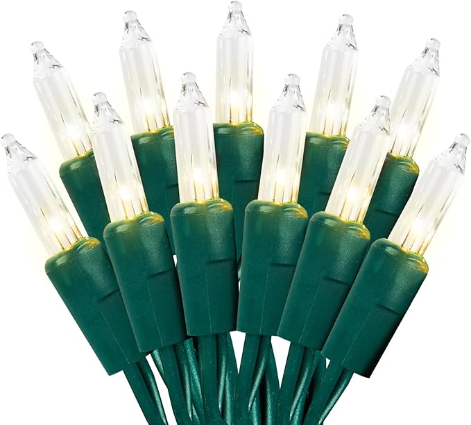 100 Count Clear Warm White Christmas String Lights 21FT Green Wire Mini Incandescent Lights for Indoor Outdoor Tree Holiday Bedroom Home Decor