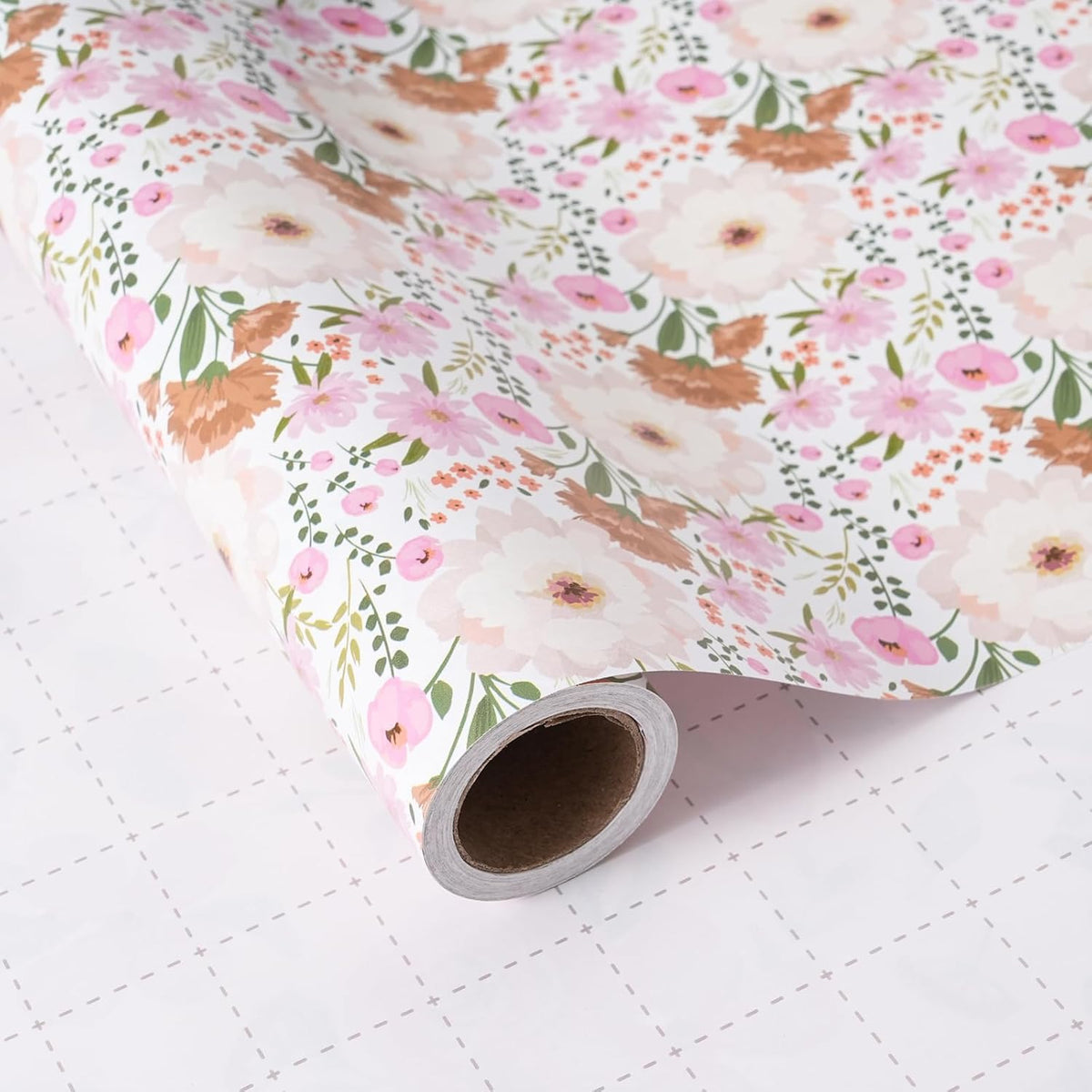 White And Pink Floral Wrapping Paper Roll For Wedding, Bridal Shower, Birthday - Peonies And Daisies Design, 17X16.5 Feet With Cut Lines, Gift Wrap For Mother'S Day