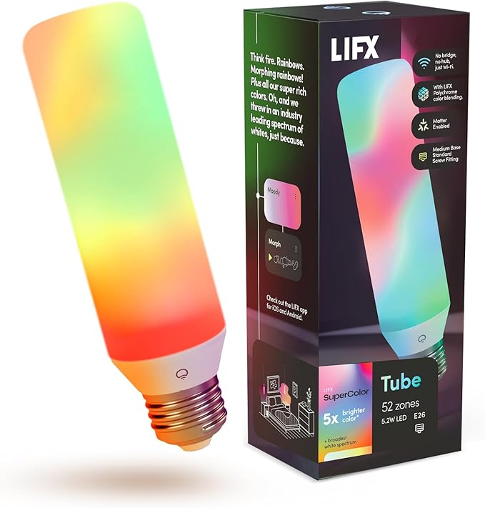T10 Smart LED Tube Bulb E26 Color Changing Dimmable Tunable White Matter Compatible Light