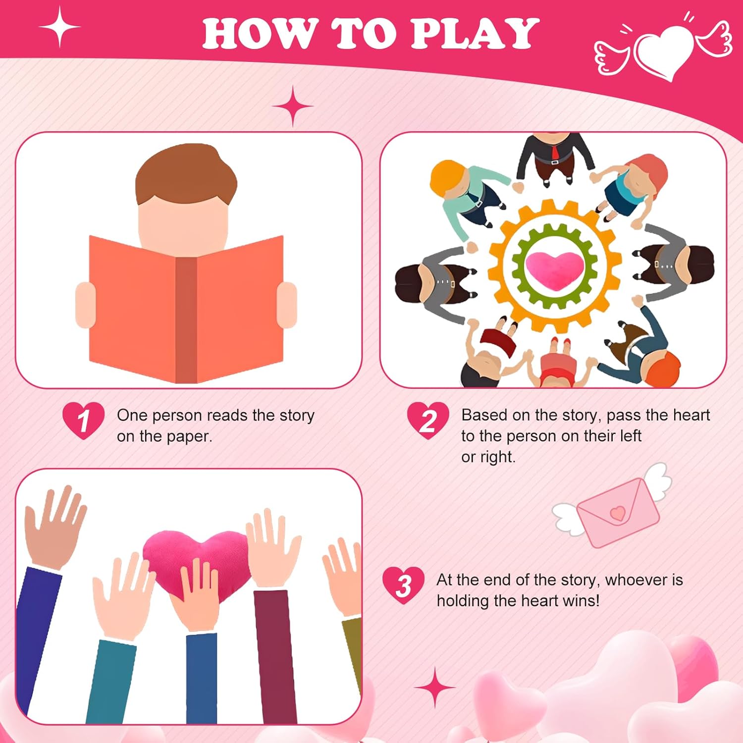 Galentine'S Day Party Game Pass The Heart Game Galentines Left Right Story Hanging Scroll With Plush Heart Valentine'S Gift For Women Besties Adults Party Supplies Activities Challenge Prizes