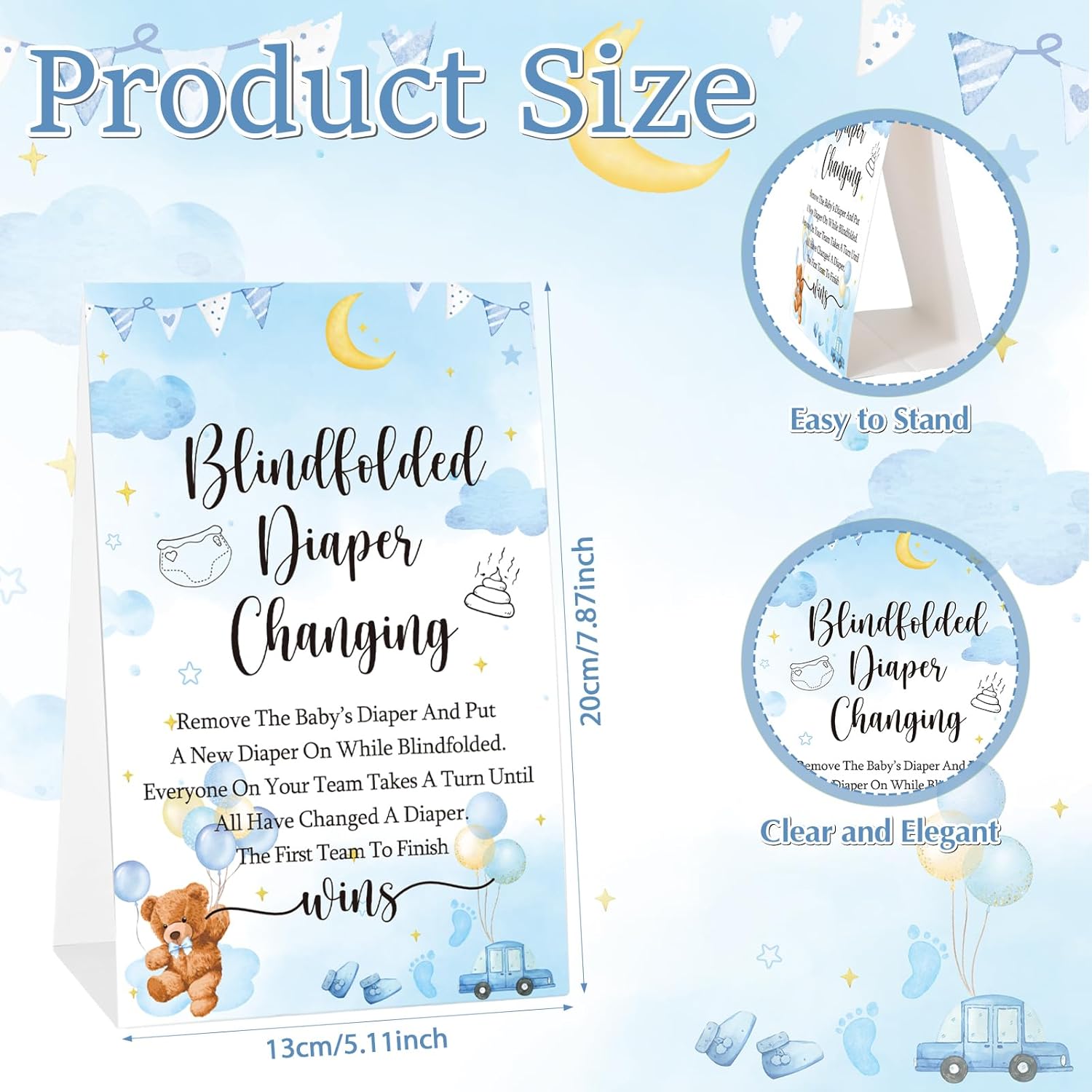 9 Pcs Baby Shower Game Supplies For Blindfold Diaper Changing Baby Dolls With Blindfolds Diapers Baby Changing Diaper Race Game Set For Baby Shower (Blue,Bear)