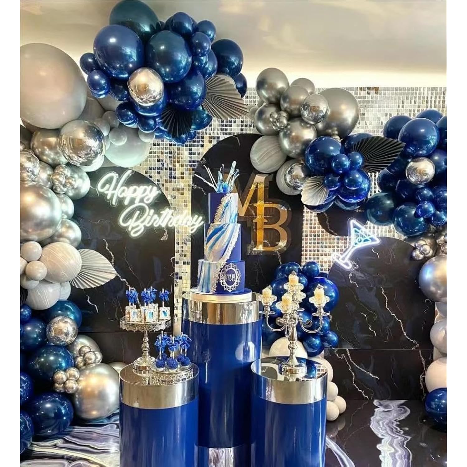 141pcs Blue, White & Silver Balloon Garland Kit for Birthday and Wedding Decor