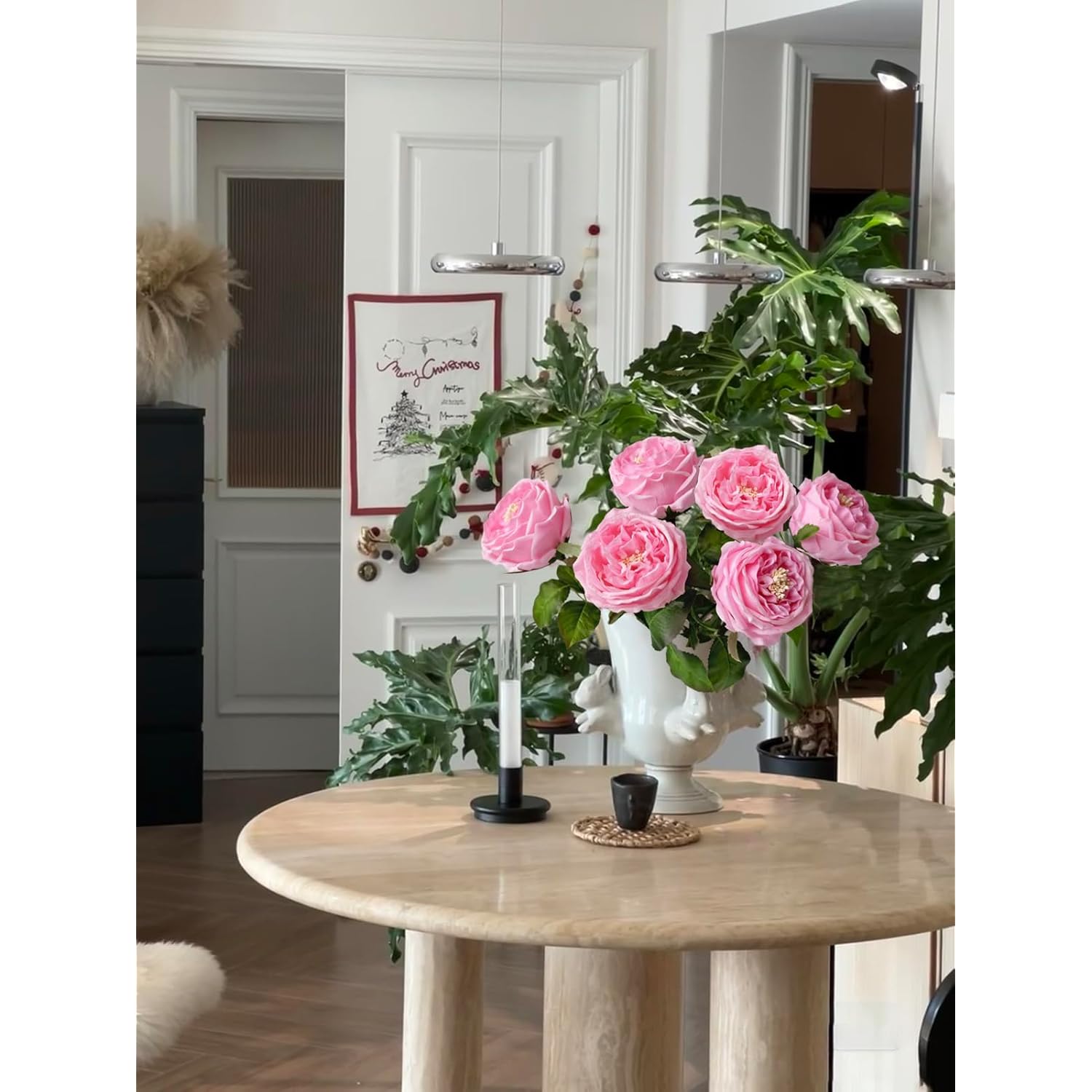 3.5'' Big Bloom Rose Artificial Flowers Pink 4Pcs Real Touch Rose Faux 17.7 Inch Long Stem Austen Roses Peonies Fake Flowers For Home Kitchen Party Christmas Flower Wedding Decor