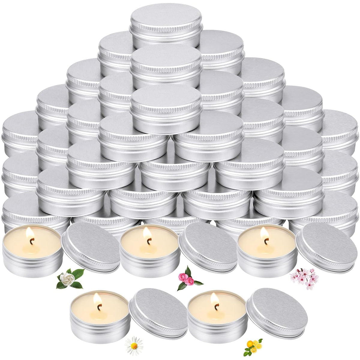 50 Pcs Wedding Scented Candles Gift Travel Tin Candle Aromatherapy Candle For Christmas Winter Baby Shower Favors Wedding Gifts(Gardenia,Camellia,Chamomile,Lemon & Sage,Cherry Blossom)