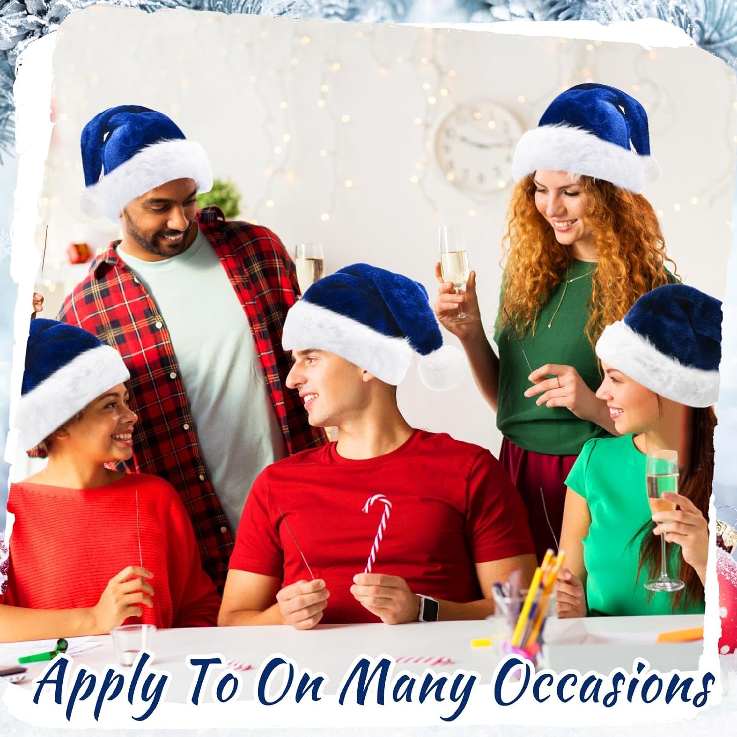 20 Pcs Santa Hats Bulk Plush Christmas Hats For Adults Women Men Holiday Party Costume(Navy Blue)