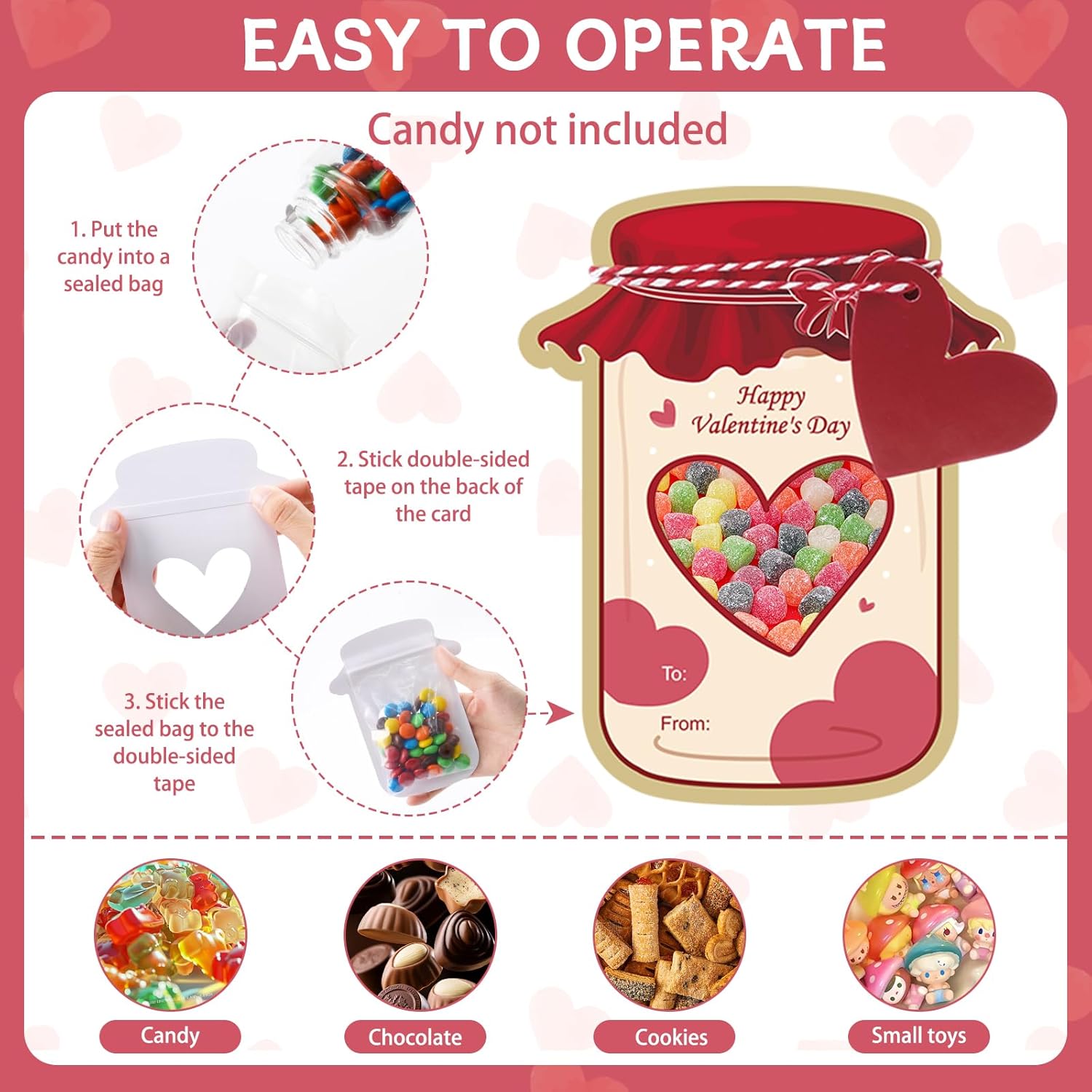Valentines Day Cards For Kids School - 50 Pack Mason Jar Happy Valentine'S Day Card Bulk, Funny Exchange For Boys Girls Toddler School Class Classroom Party Favors (Candy Not Included)