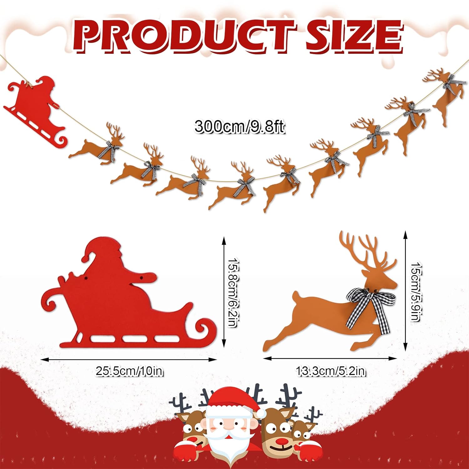 Wooden Christmas Banner Santa Sleigh And Reindeer Wood Banner Pre-Assembled Rustic Bunting Garland Sign Celebration Hanging Decorations For Xmas Party Supplies Home Decoration