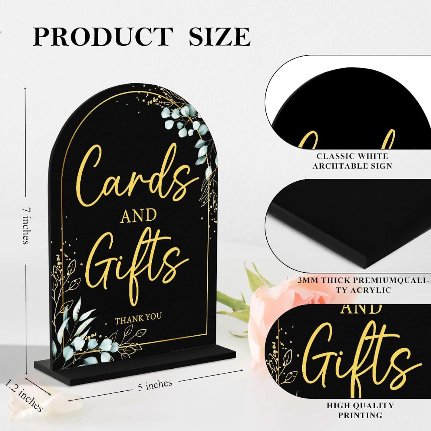 4-Piece Acrylic Wedding Sign Set For Ceremony & Reception - 5X7 Inch Black Guest Book, Cards & Gifts, Please Sign Our Guest Book, Please Take One, In Loving Memory - Wedding Decor Bundle