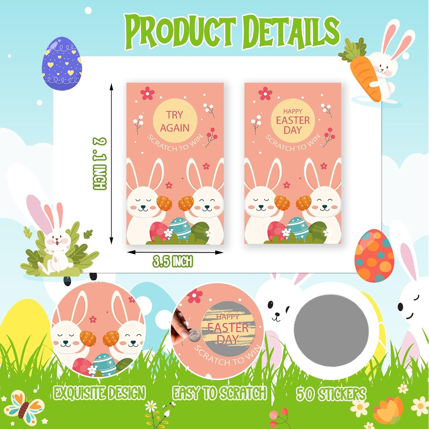 Easter Scratch Off Cards - 50 Pack Funny Easter Bunny Party Games - Spring Party Cards For Holiday - Eggs Holiday Ice Breaker Game For Family -A01
