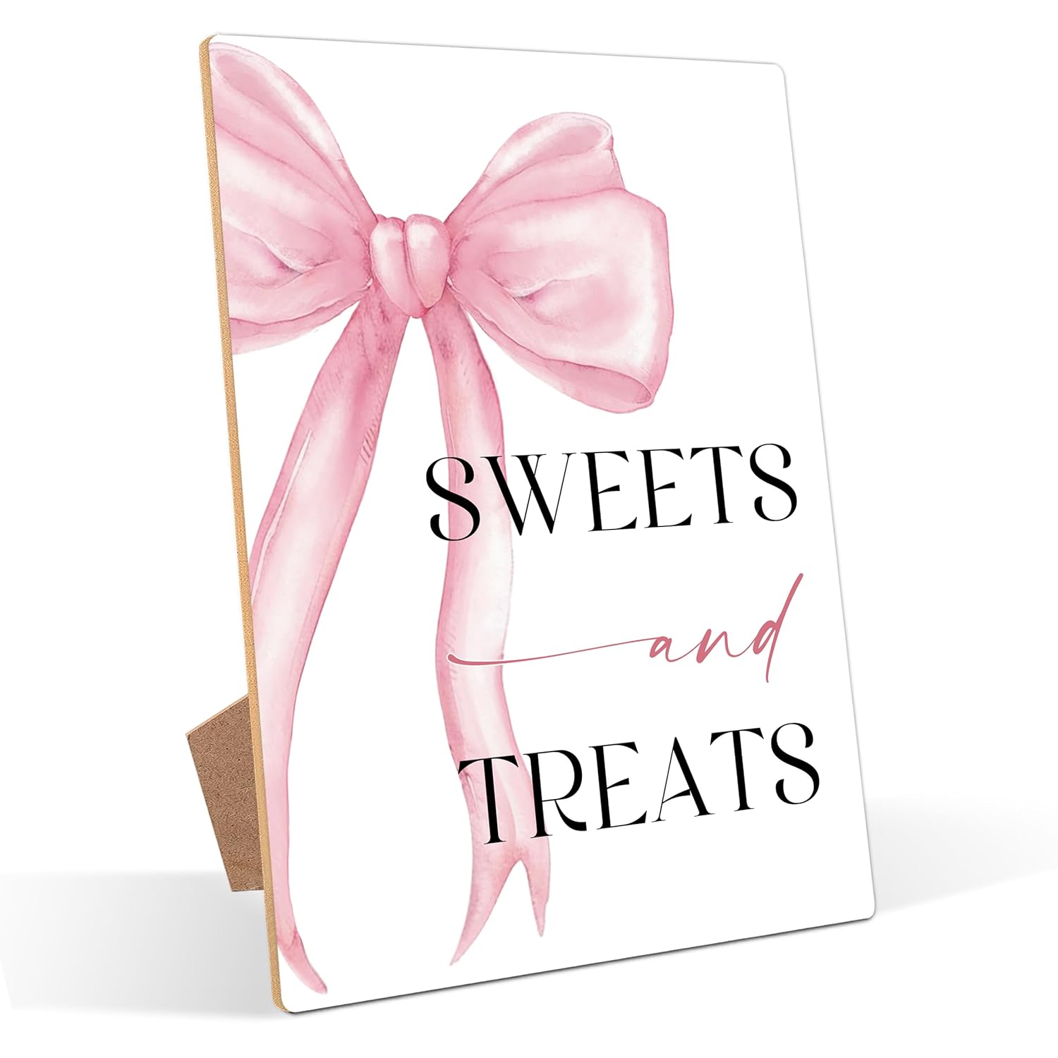 Pink Bow Themed Sweets And Treats Sign, Pink Bridal Shower Decorations, Wedding Signs For Reception, Bridal Shower Table Decor, Reception Tabletop Decor For Engagement Bachelorette Party