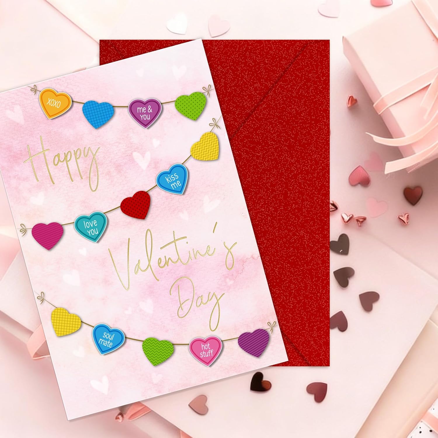 Happy Valentine'S Card With Envelope - 3D Hearts Romantic Valentines Day Card Gold Foil Funny Gift For Him Her Wife Husband Girlfriend Boyfriend?5.5X8 Inch ?