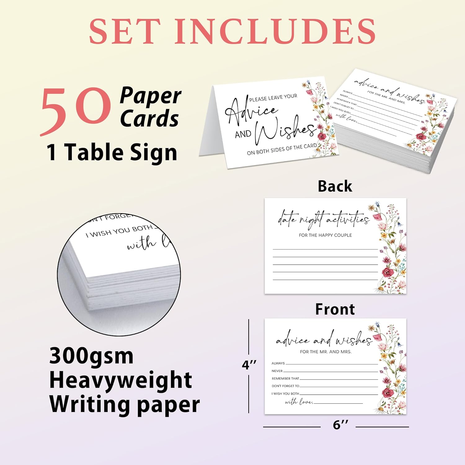 50 Packs Wedding Advice Cards Bridal Shower Game Cards Reception Guest Book For Bride Groom Newlywed Engagement Party Decoration -A04