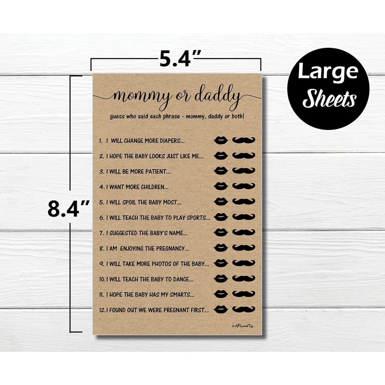 50 Mommy Or Daddy Who Said It Game Sheets Kraft Rustic (50-Sheets) Fun Baby Shower Game Activity
