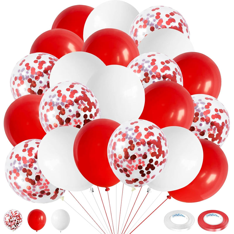 Red And White Confetti Balloons 60Pcs 12 Inch Red Confetti Latex Ballo