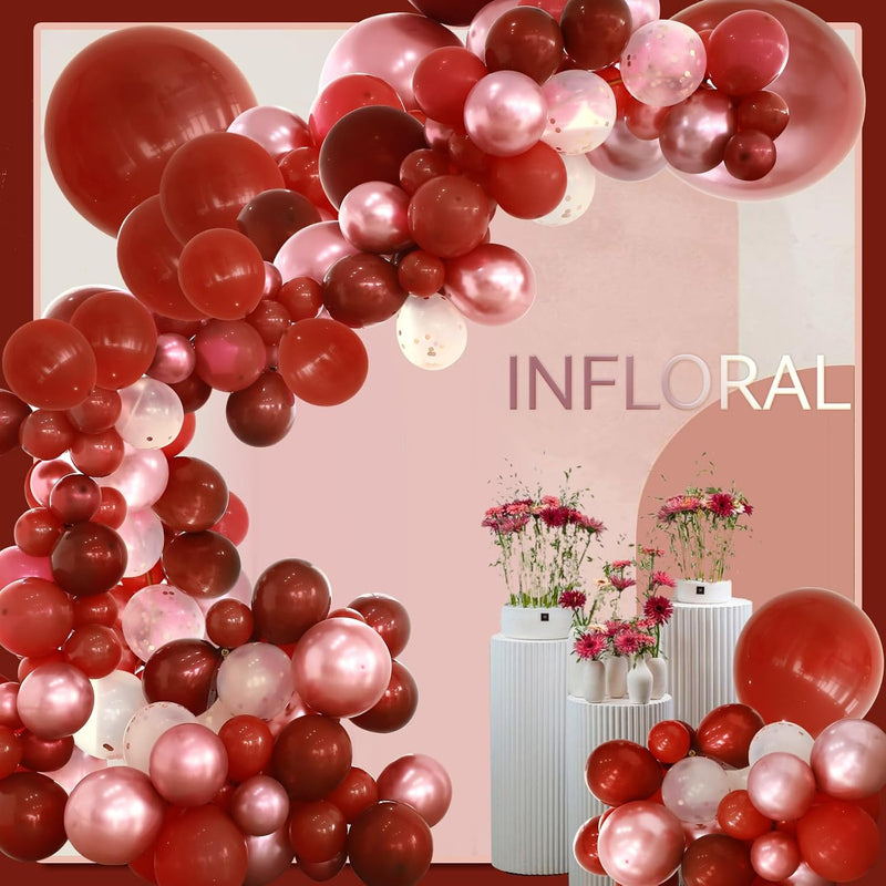 Valentine'S Day Red Balloons Arch Kit, 174 Pcs Red And Rose Gold Confe