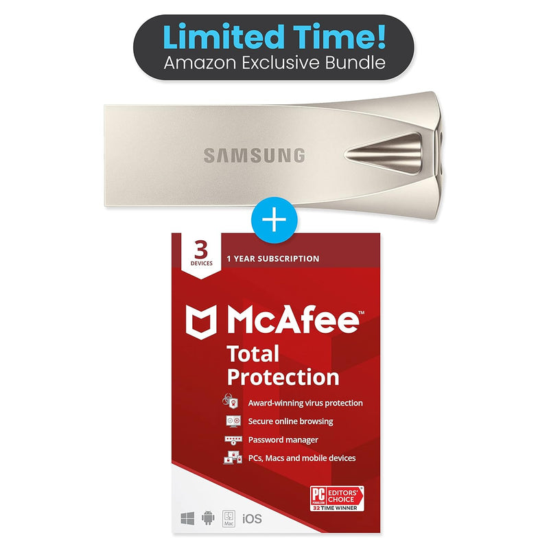 Samsung BAR Plus 128 GB USB 3.1 Flash Drive | Plus McAfee Total Protection 202