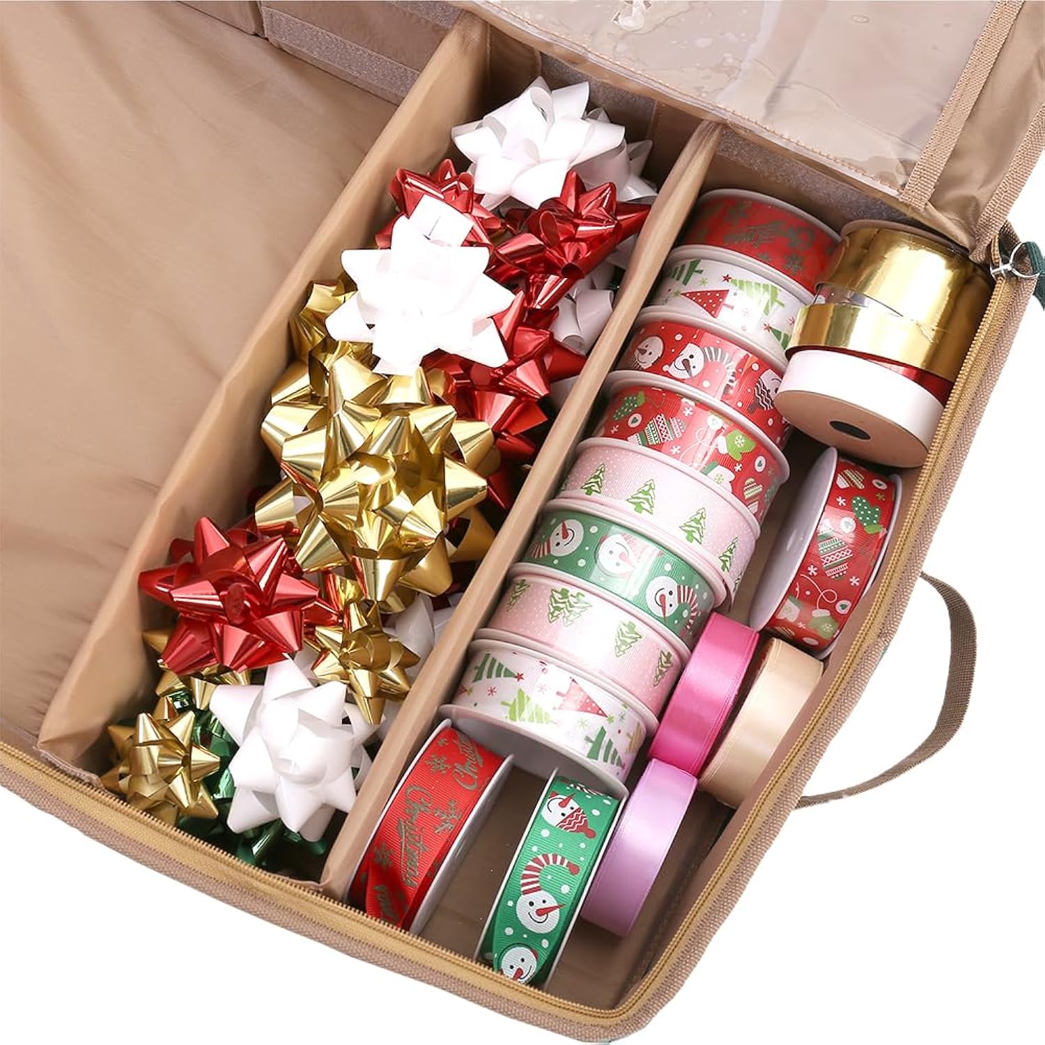 Gift Wrapping Paper Storage Containers,600D Oxford Fabric Christmas Ribbon Gift Bag Bows Storage Box,Holds Up To 20 Rolls,42"W X 14"D X 5.5"H (Red)