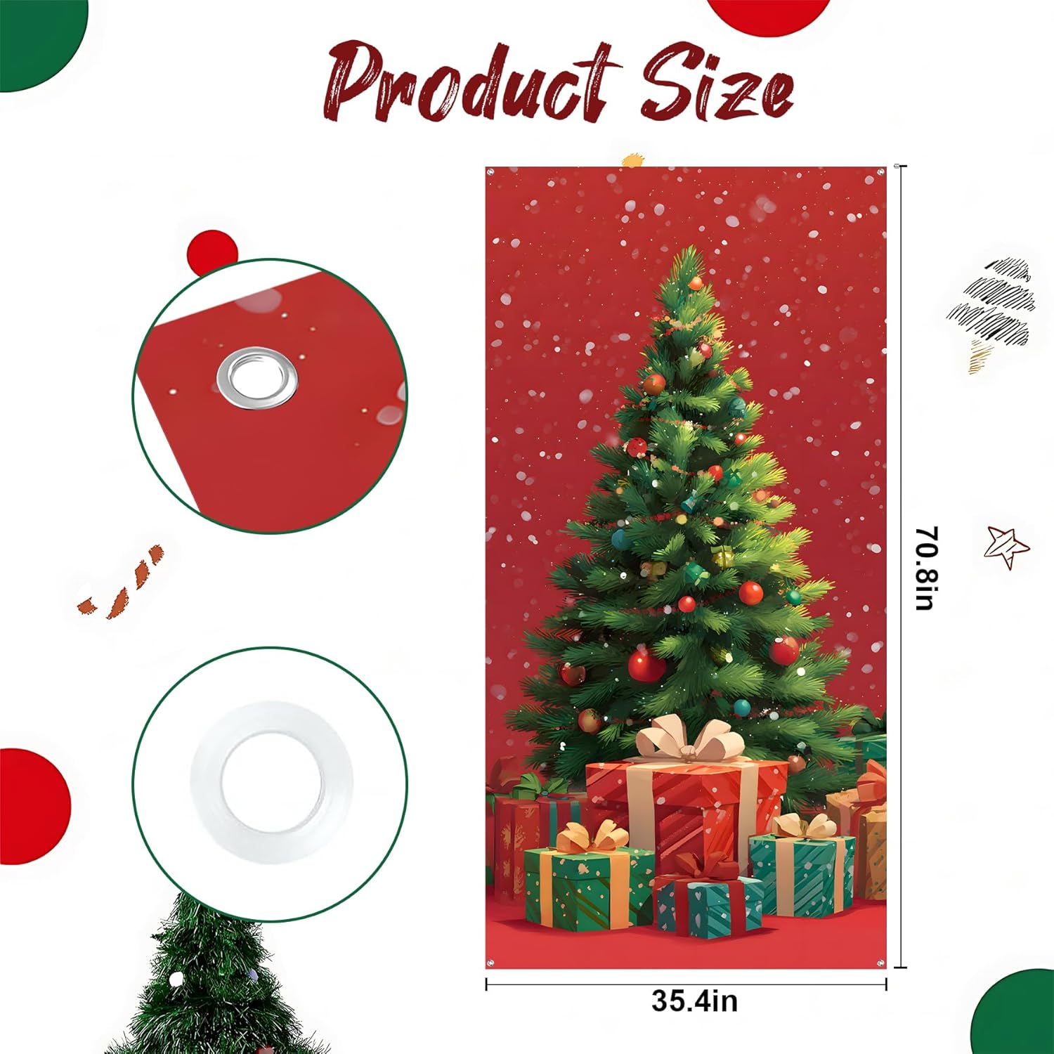 Merry Christmas Banner Door Cover 6 X 3 Ft, Christmas Decorations For Party Banners, Xmas Winter Holiday Background Home Decor (Tree)