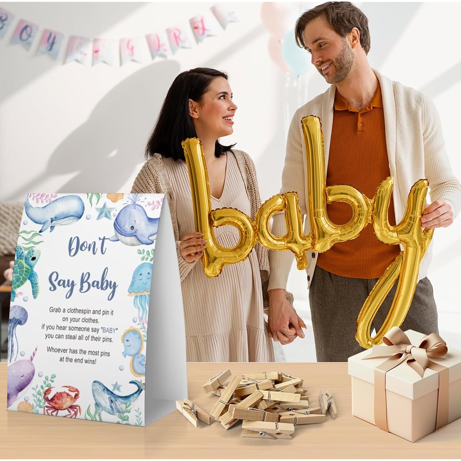 Don'T Say Baby Baby Shower Game, Under The Sea Baby Shower Decoration, Ocean Don'T Say Baby Sign, Fun Baby Shower Games, Clothespins For Baby Shower-Dsba02
