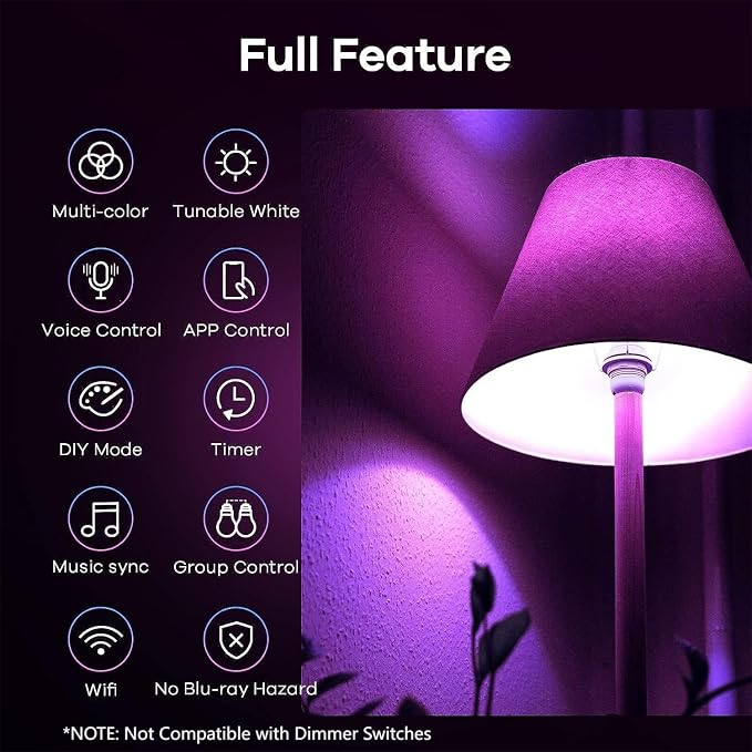 Smart A19 LED Light Bulb RGBW 60W Equivalent E26 3 Pack