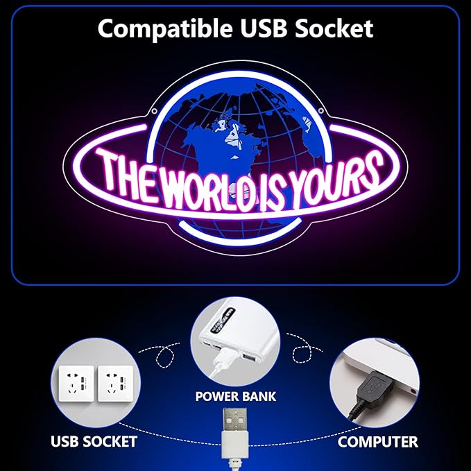 The World Is Yours Neon Sign USB Dimmable LED Wall Decor for Game Room Man Cave