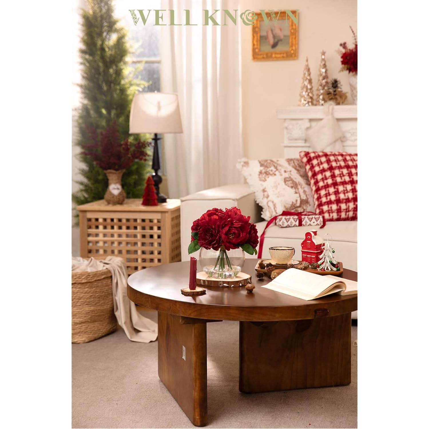 Artificial Flowers In Vase, Silk Burgundy Classical Red Peonies Flowers For Vase With Faux Water, Fake Flower Arrangements For Winter Coffee Christmas Dining Table Centerpieces Decor & Mom'S Gift