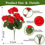8 Pack Artificial Geranium Flowers For Outdoors Uv Resistant Artificial Flowers Silk Geranium Fake Flowers Faux Flower For Outdoor Planters Garden Plants Window Sill Courtyard Home Decor(Red)