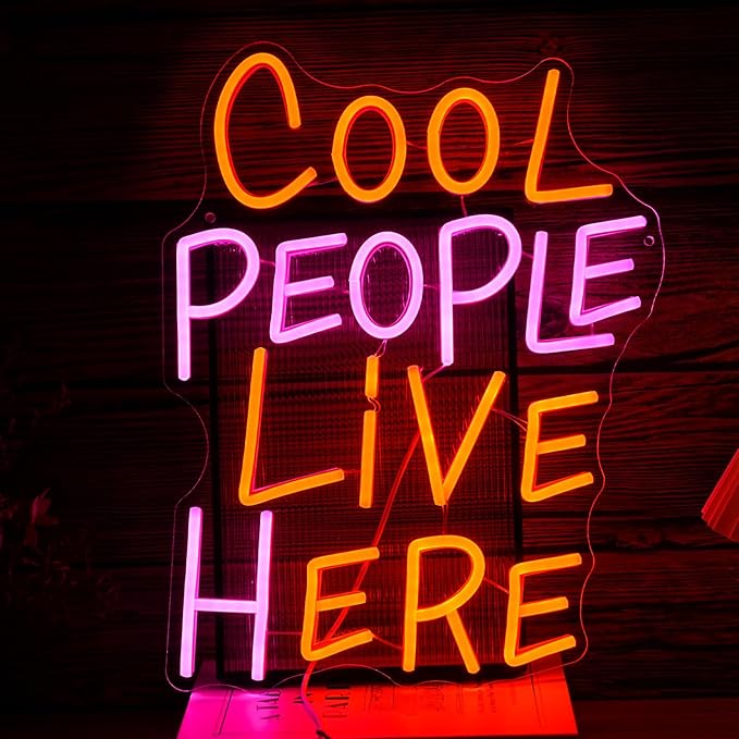 Cool People Live Here Neon Sign Pink Orange LED Wall Light USB Dimmable Bedroom Party Decor
