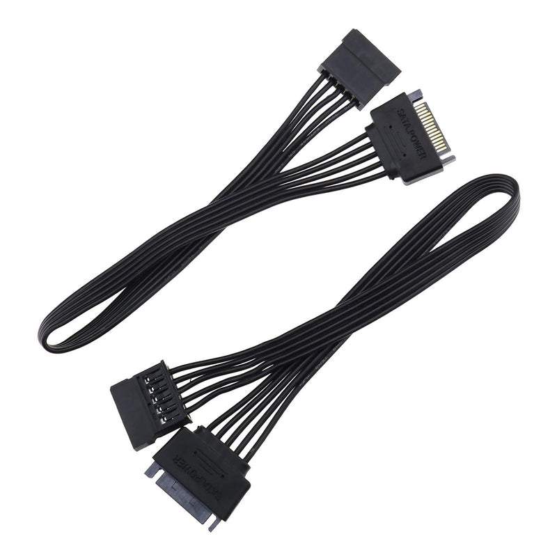 2Pcs 15 Pin Sata Power Extension Cable Male To Female Hard Disk Cable 30Cm 18A