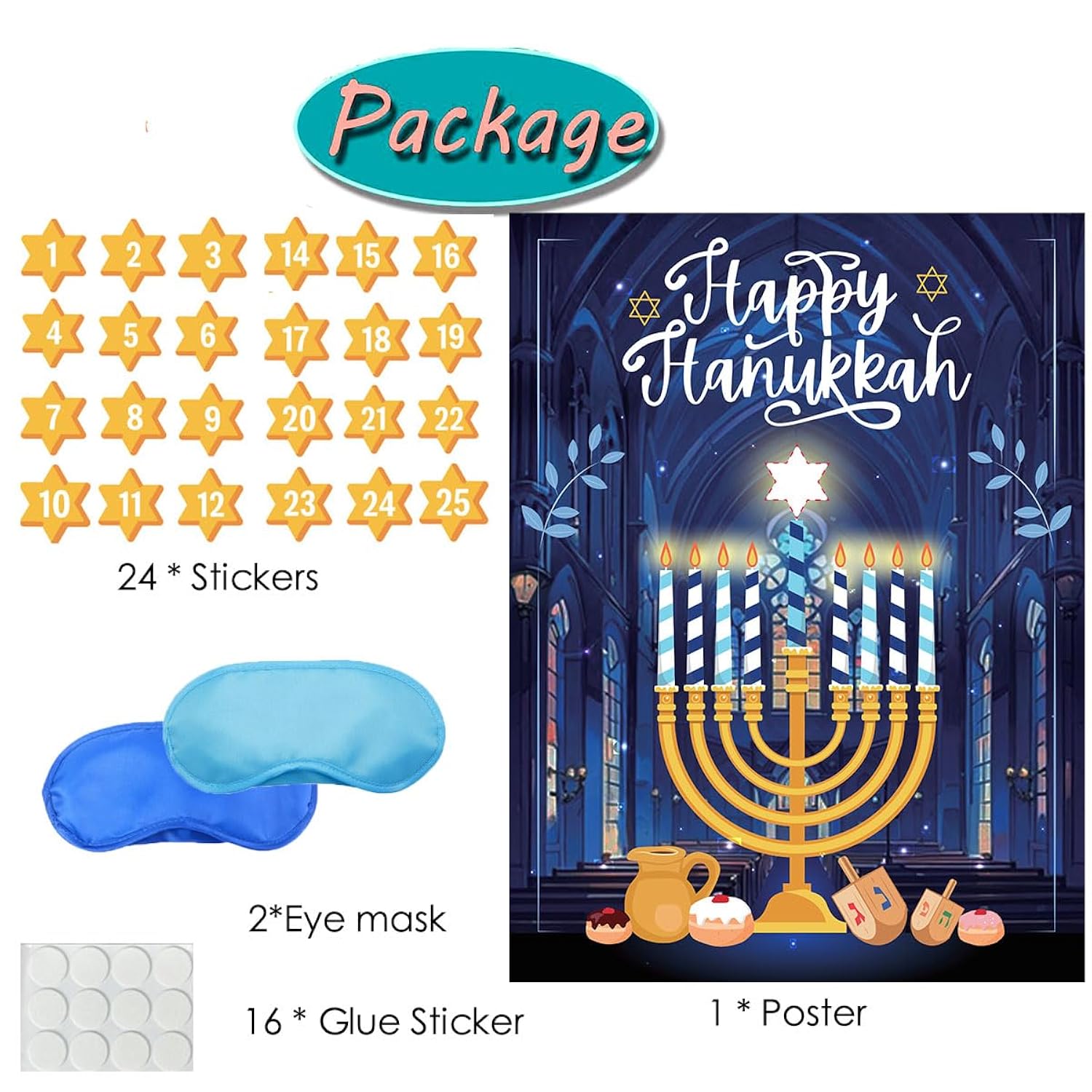 Hanukkah Games Pin The Star On The Menorah Chanukah Party Pin The Star Games Chanukah Activities Holiday Plays 2 Eyemasks 24 Stickers For Birthday Travel Road Trip