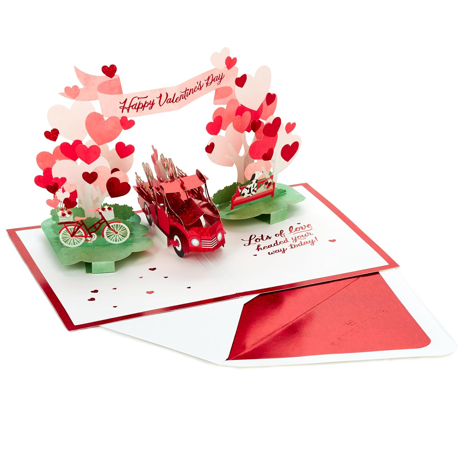 Hallmark Valentines Day Pop Up Card (Vintage Red Truck) Signature Paper Wonder 3D Card