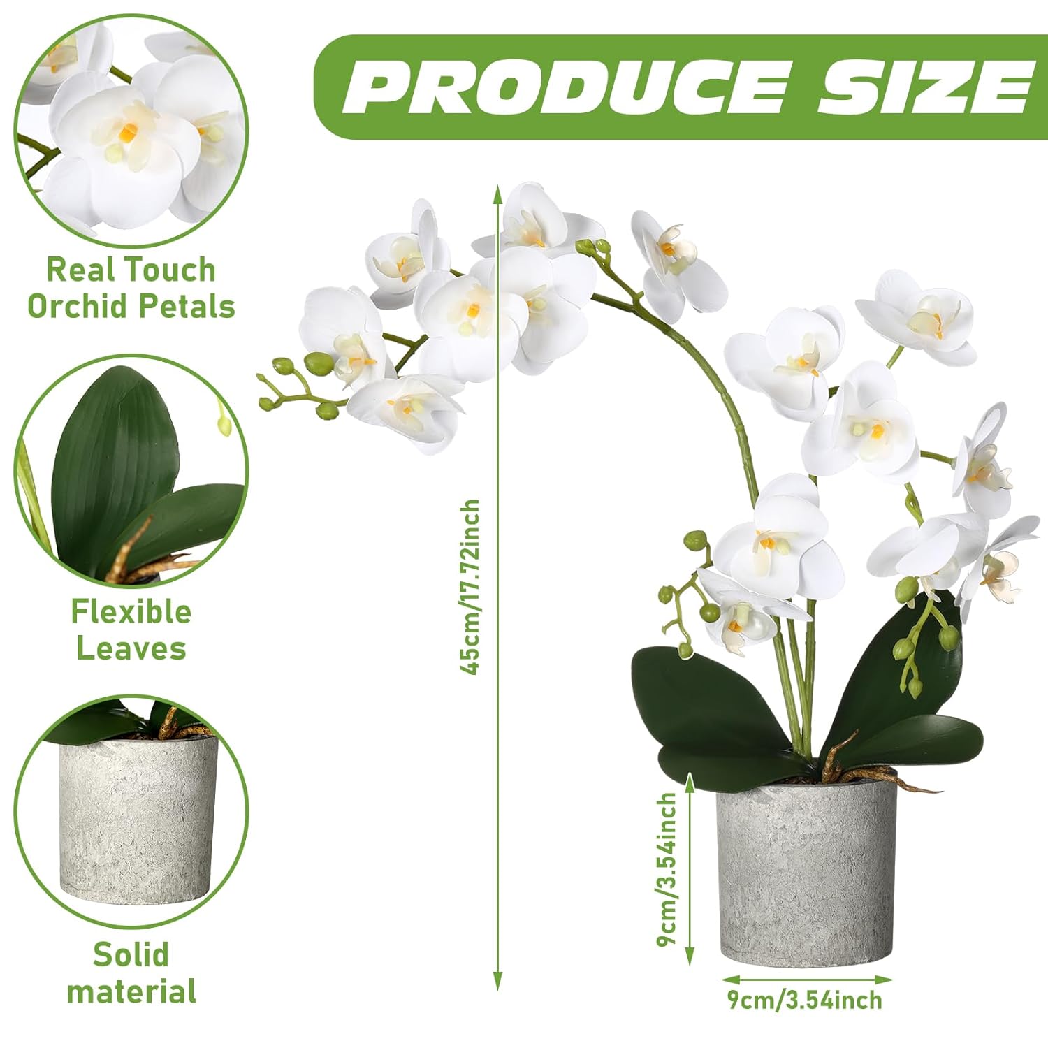 2 Pcs Fake Orchids Flowers In Pot Faux Orchids Artificial Floral Phalaenopsis With Vase For Home Wedding Table Centerpiece Bathroom Indoor Room Office Desk Decoration