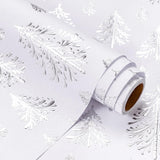3D Kraft Christmas Wrapping Paper Roll - Mini Roll - 17 Inch X 16.5 Feet - Silver And White Christmas Tree Wrapping Paper With Embossed Perfect For Holiday, Party Celebration