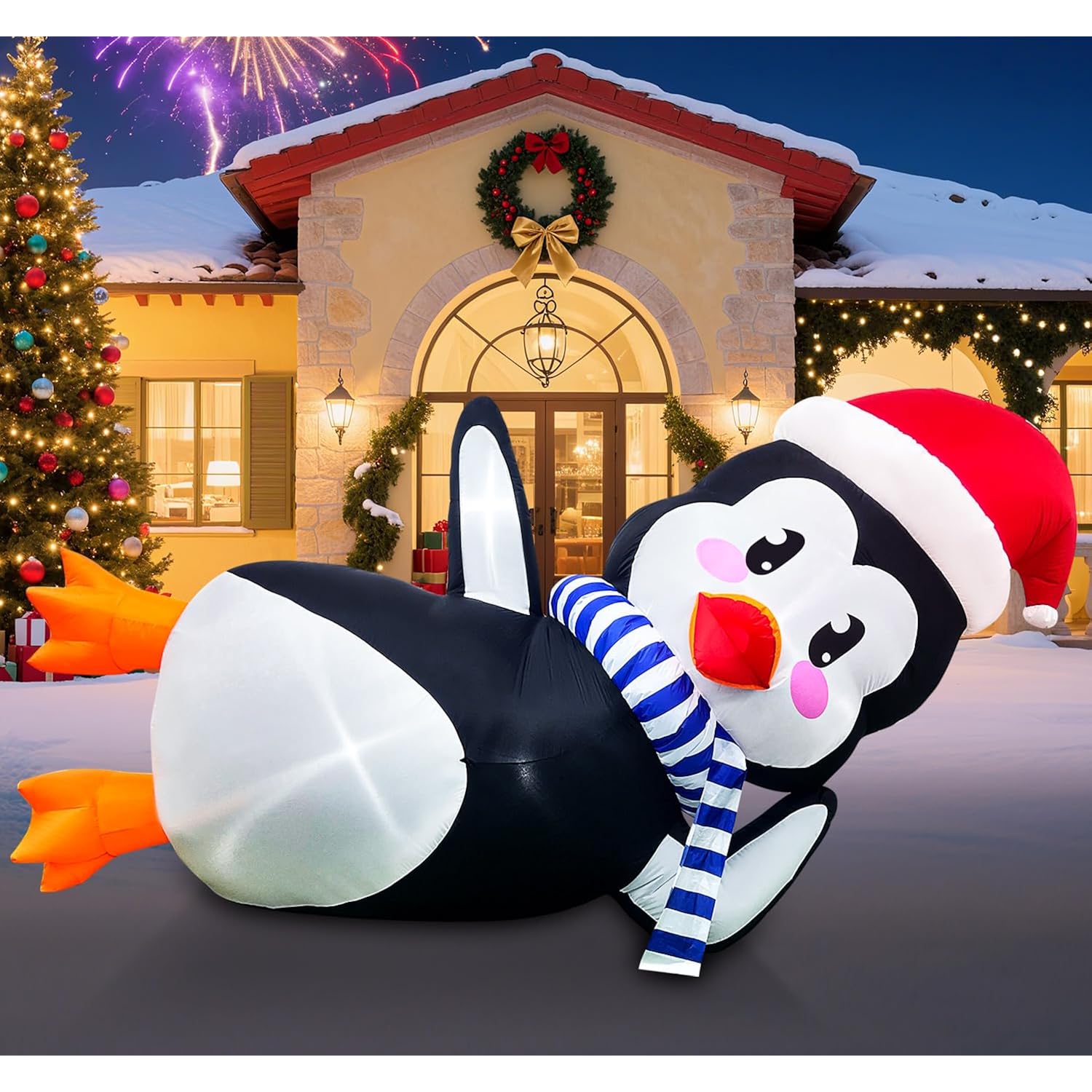 10Ft Large Christmas Inflatable Outdoor Decoration, Inflatable Penguin Christmas Blow Ups Yard Decoration With Lights Fo