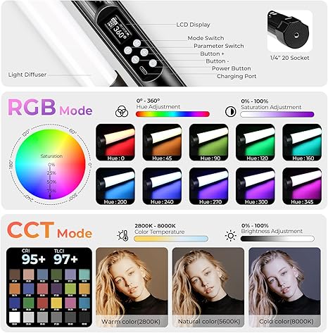 TLX1 RGB Tube Light Portable LED Video Light with App Control Rechargeable Magnetic Design