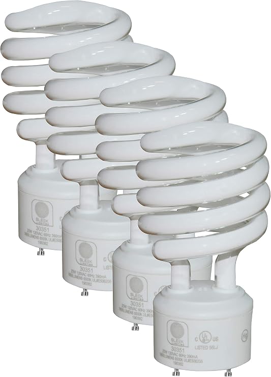 GU24 CFL Light Bulbs 23W 6500K Daylight 1600 Lumens 100W Equivalent 2-Pin Twist Lock 4 Pack
