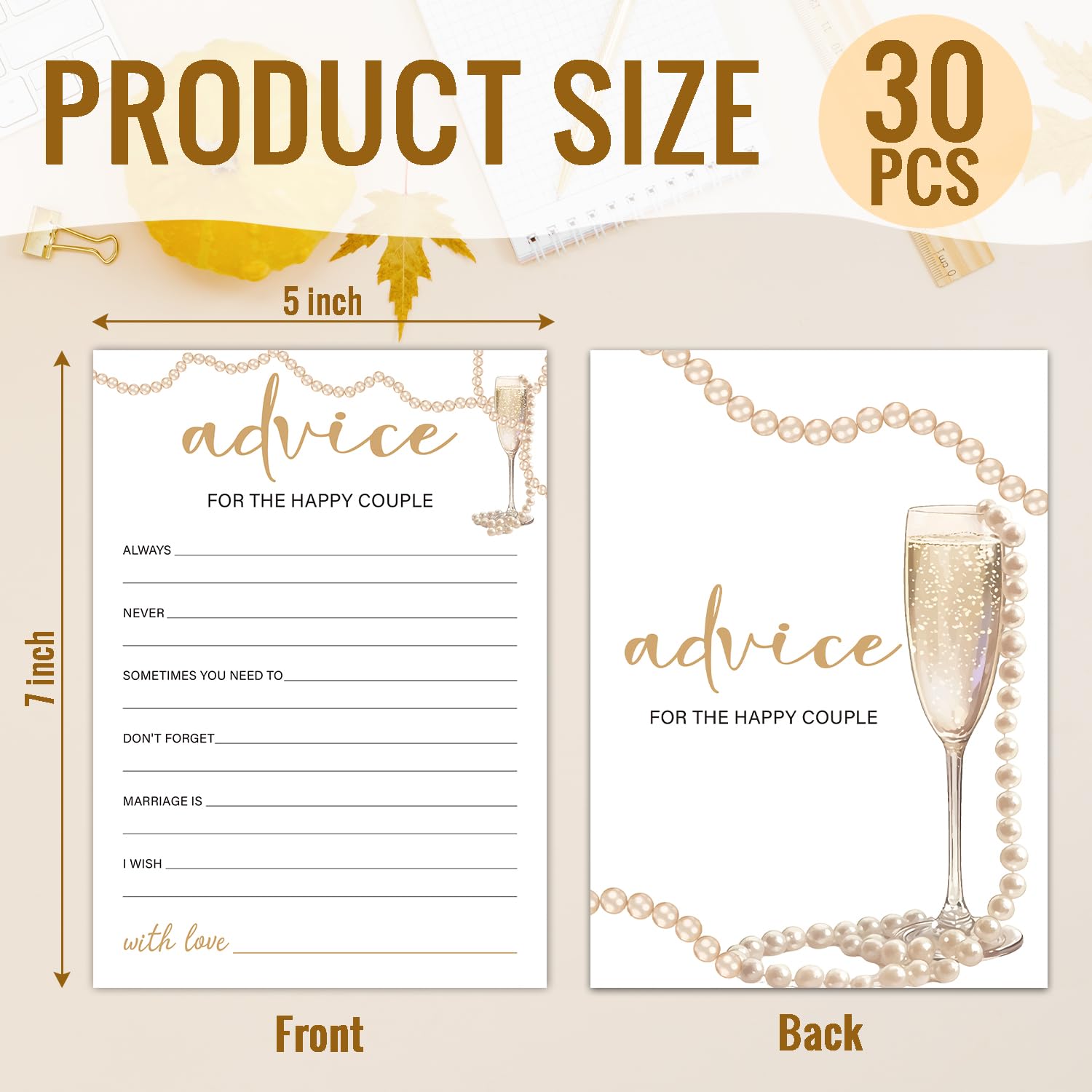 30 Pcs Party Advice And Wishes For The Happy Couple, Wedding Advice Cards For Bridal Shower, Bridal Shower Games Advice And Wishes Cards, (Gold Champagne) -004