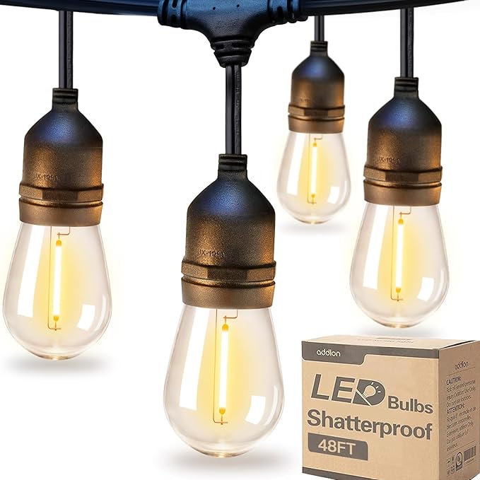 48FT LED Outdoor String Lights with Vintage Edison Shatterproof Bulbs Weatherproof Patio Lights