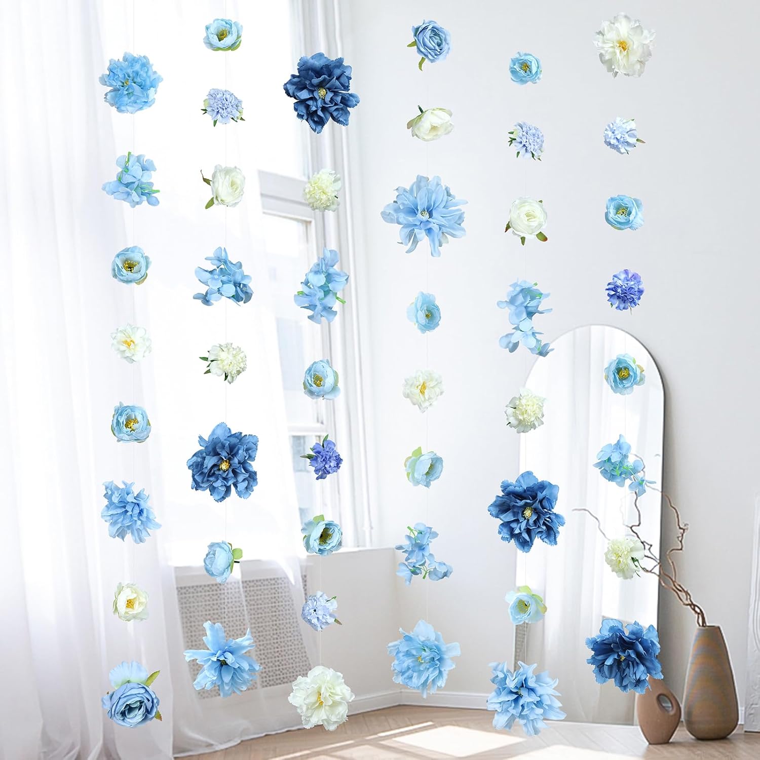 6 Pcs Blue Flower Garlands Hanging Decorations,Floral Party Decorations Flowers On String With Hooks For Wedding Birthday Baby Shower Home Birthday Decorations