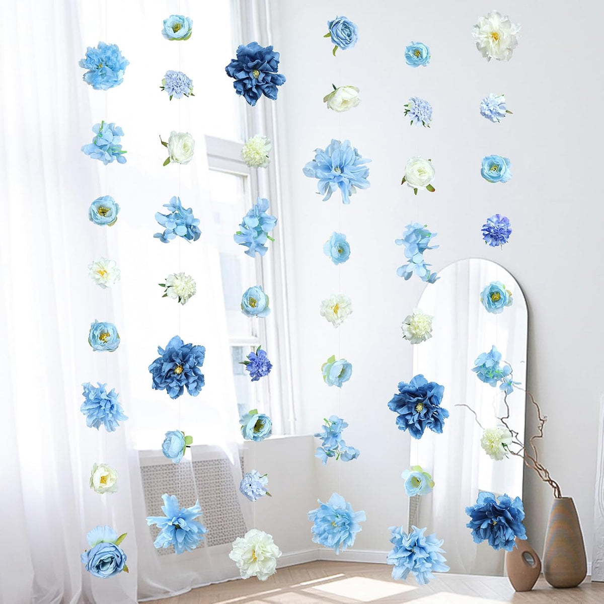6 Pcs Blue Flower Garlands Hanging Decorations,Floral Party Decorations Flowers On String With Hooks For Wedding Birthday Baby Shower Home Birthday Decorations