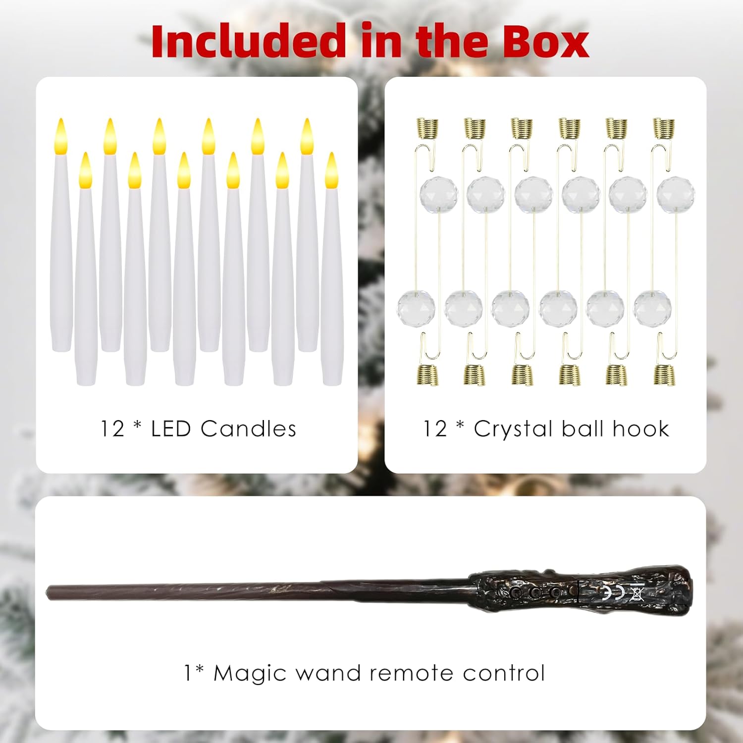 Christmas Tree Candles With Magic Wand 12 Pack Flameless Candles For Christmas Tree Flickering Battery Operated Led Candle For Holiday Home Party Decor With Crystal Ball Hook