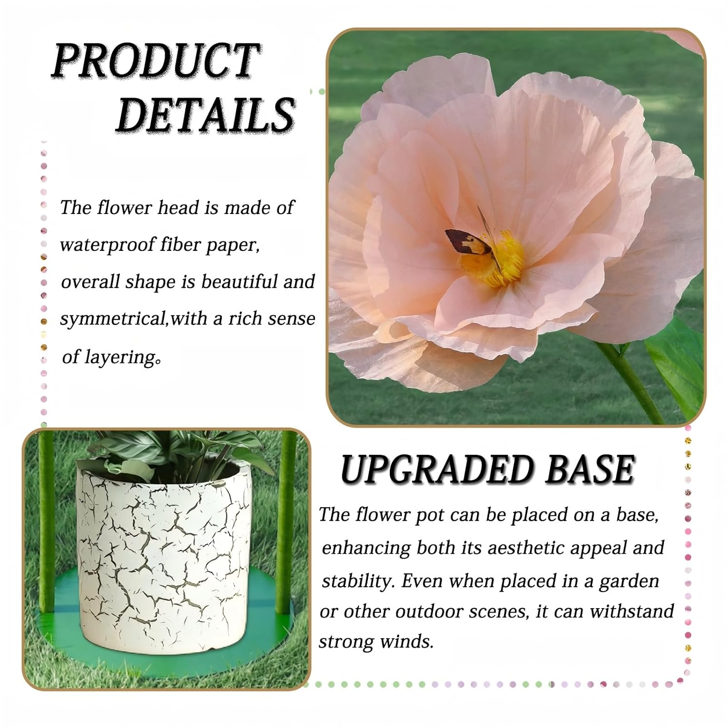 5.8 Ft Giant Artificial Flowers,Large Paper Flower,Huge Poppy Flowers Decoration For Wedding,Hotel,Office,Window Display And Home Farmhouse Decor(Champagne)