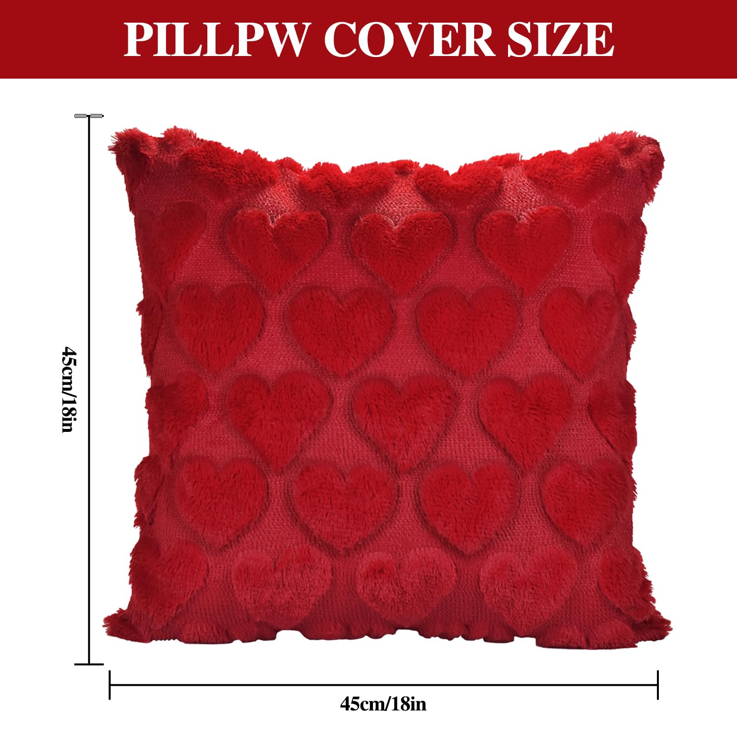 Valentines Pillow Covers 18X18 Inch Set Of 2, Red Heart Soft Plush Short Throw Pillow Cover, Valentines Day Decoration Case Pillow For Sofa Couch Bed Holiday Outdoor Home Decorations
