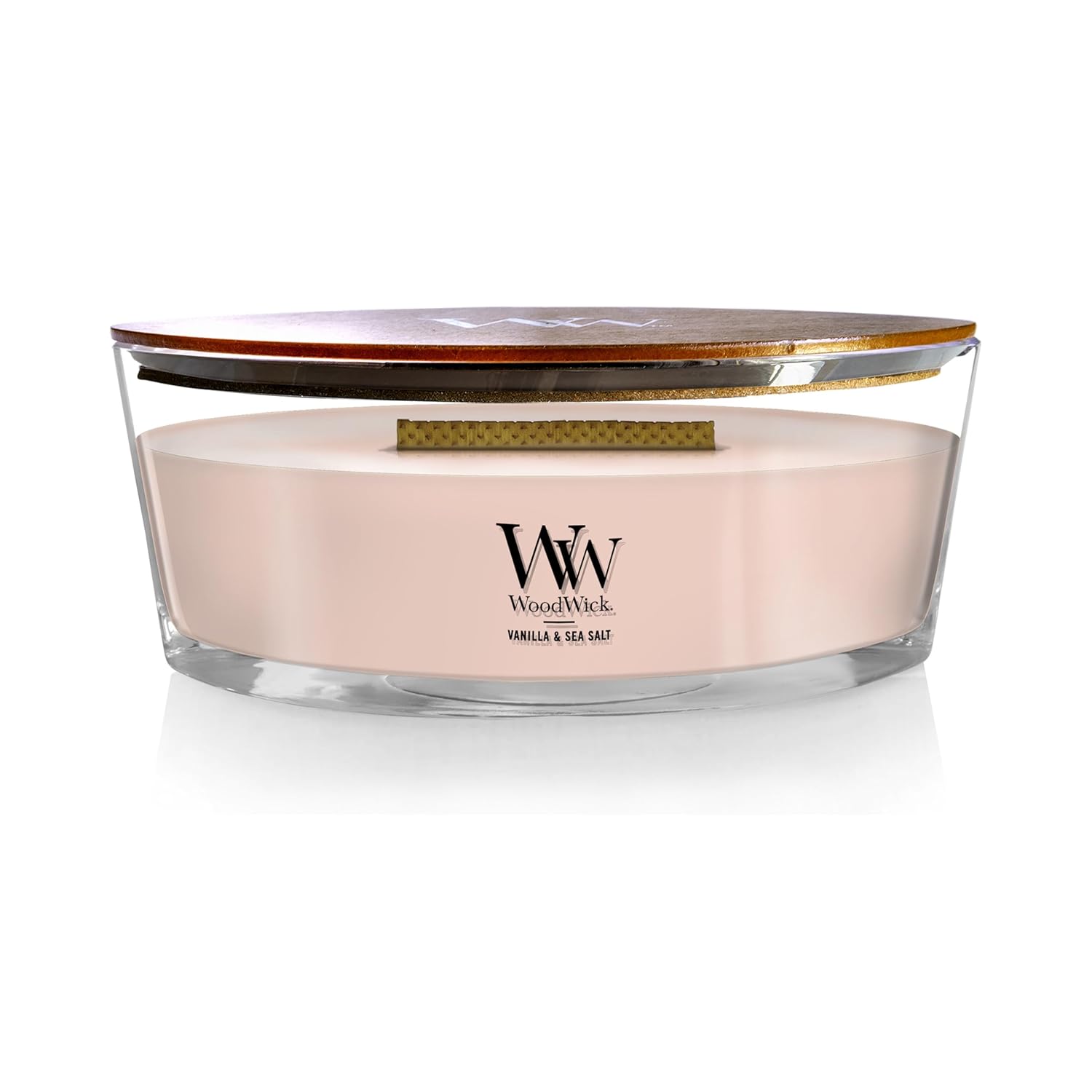 WoodWick Ellipse Scented Candle, Vanilla & Sea Salt Scent, Crackles as it Burns, Up to 50 Hours Burn Time, Premium Soy Blend, Perfect for Gifting, 16oz