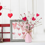 Valentines Day Decor Valentine Flowers Picks With Vase Valentines Day Artificial Berry Stems In Pink Metal Pot For Anniversary Wedding Table Centerpieces