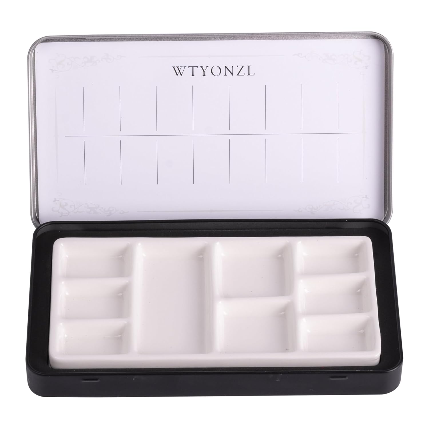 Travel Watercolor Palette,Portable Ceramic Palette 9 Well,Empty Wet Palette Metal Paint Box With Porcelain Palette(Black Box)