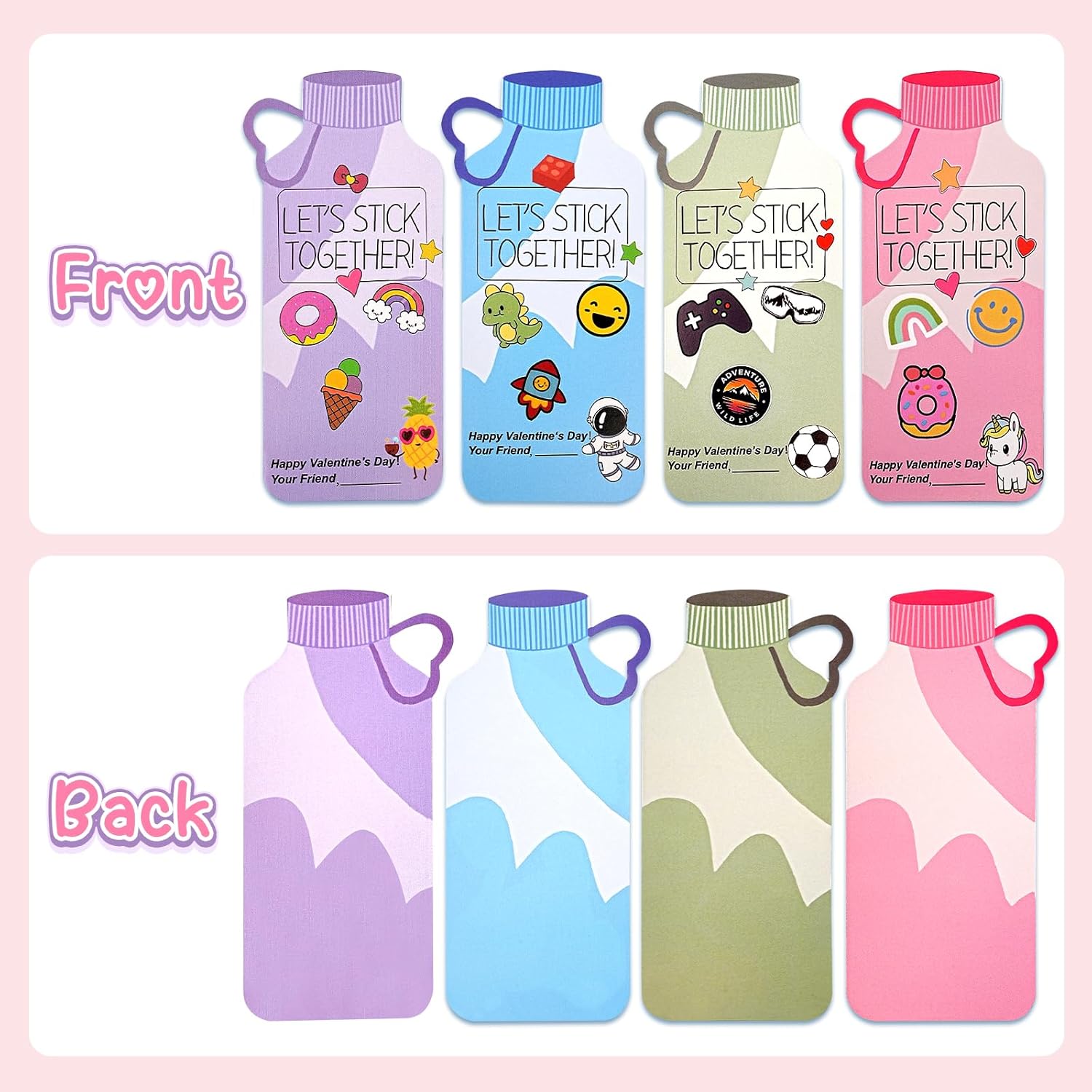 24Pack Valentines Day Cards For Kids School With Water Bottle Cards And 200Pcs Stickers, Valentine Crafts Class For Boys And Girls