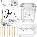 114 Pcs Bridal Shower Games Include Date Night Jar Wooden Sign 100 Cards 10 Hb Pencils 2 Stickers For Fresh Off The Market Wedding Reception Games Date Idea Party Favors Decoration(Greenery)